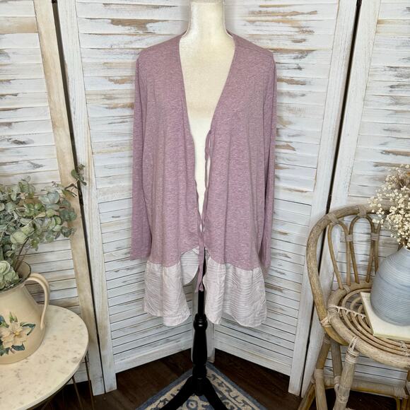LOGO LOUNGE Women's PLUS 2X Long Sleeve Front Tie Cardigan Top Purple Fairy - Picture 13 of 15